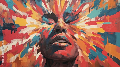 Vibrant abstract portrait radiating energy, emotion.