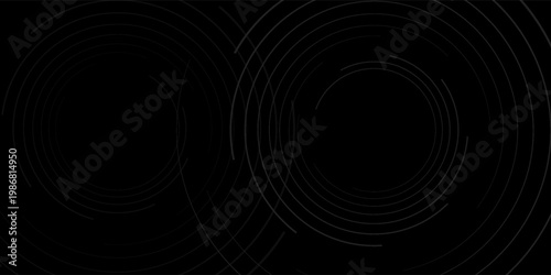 Black abstract background with circle lines. Modern black gray gradient rings. Suitable for banner, cover, poster, website, presentation, brochure, flyer, header. vector illustration