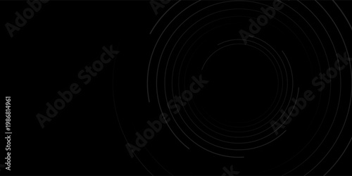 Black abstract background with circle lines. Modern black gray gradient rings. Suitable for banner, cover, poster, website, presentation, brochure, flyer, header. vector illustration