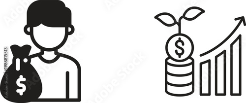 Finance icon set collection group featuring banking money investment budget accounting currency payment business economy tax profit savings credit wallet analytics modern vector design.