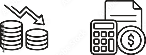 Finance icon set collection group featuring banking money investment budget accounting currency payment business economy tax profit savings credit wallet analytics modern vector design.