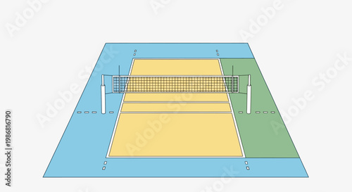A diagram of a volleyball court layout.
