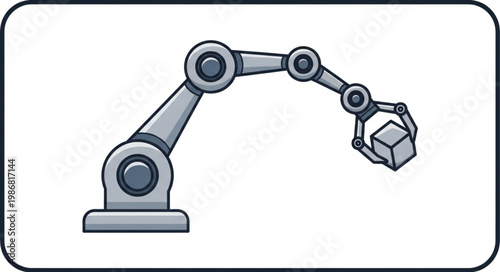 Robotic arm holding a cube with its gripper mechanism.