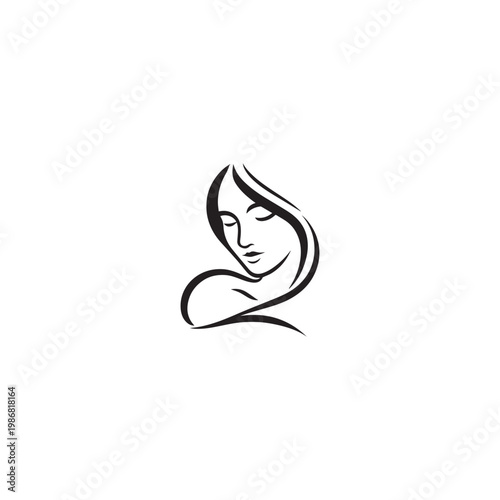 Spa logo simple Woman face logo icon vector Woman face logo black with white background