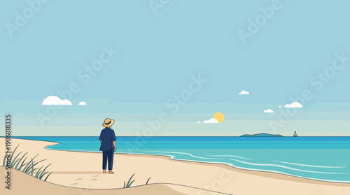 Person Contemplating Ocean View on the Beach