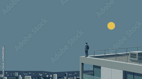 Contemplative Man Gazing at the City From Rooftop