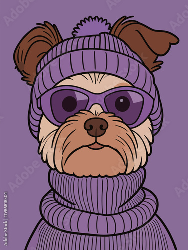 Stylish Dog in Purple Fashionable Outfit Illustration