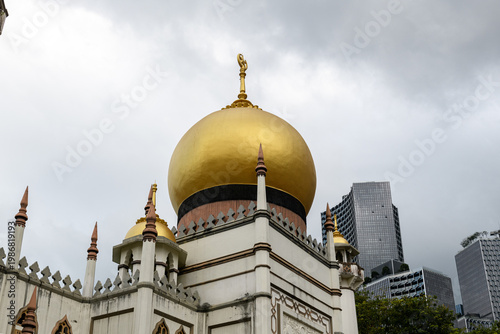 Canvastavla The main facade and golden dome of the Sultan Mosque, an historic religious landmark located within the Kampong Glam locality of Rochor, Singapore