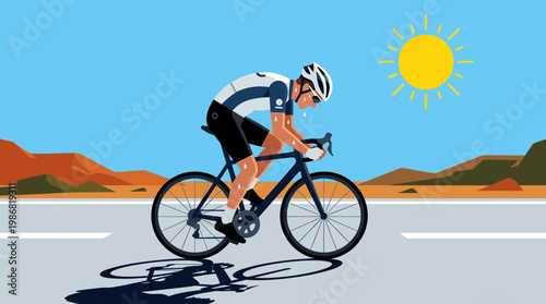Cyclist Riding Bicycle Under Bright Sun on Road