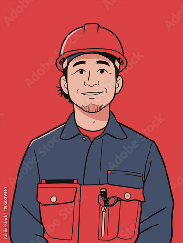 Illustration of a smiling male worker in uniform