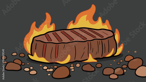 Grilled Steak with Flames and Stones