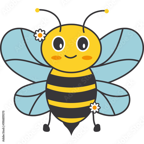 Cute Cartoon Bee Illustration with Tiny Flowers