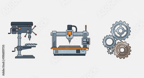 Industrial machinery and gears illustration.
