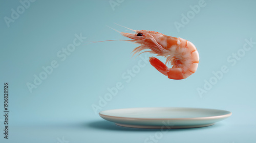 seafood piece hovering above plate