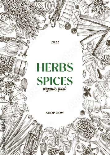 Herbs and spices shop oval label