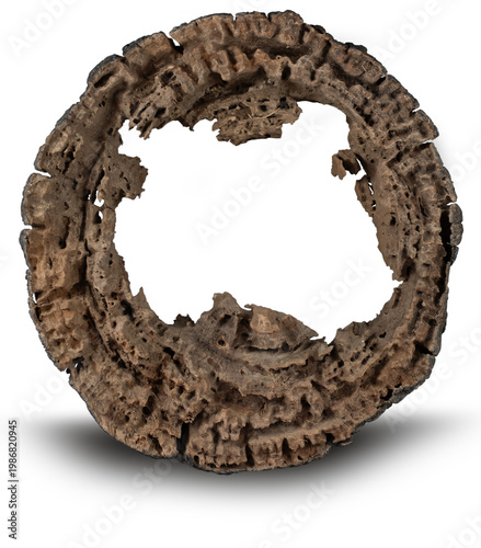 Decaying tree stump with holes as a natural isolated on a white background