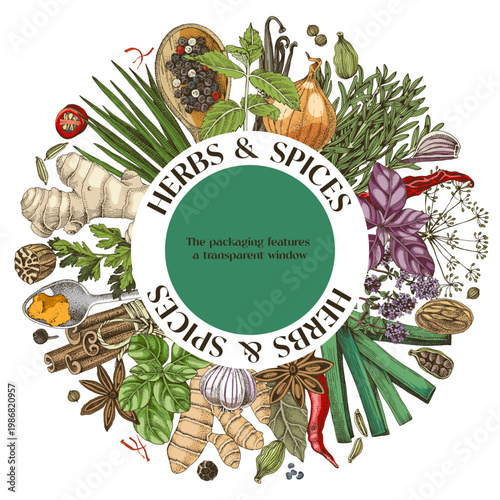 Herbs and spices shop vector background