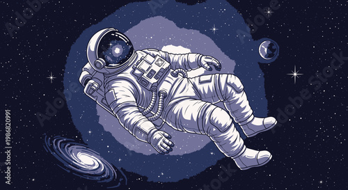 Astronaut Floating in Space Suit Alone.