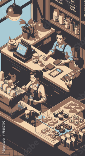 Baristas working at coffee shop 1.