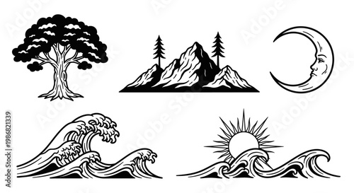 Black and white wave ocean graphic.