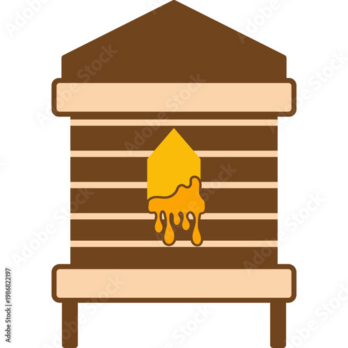 Wooden Beehive Illustration with Dripping Liquid Honey