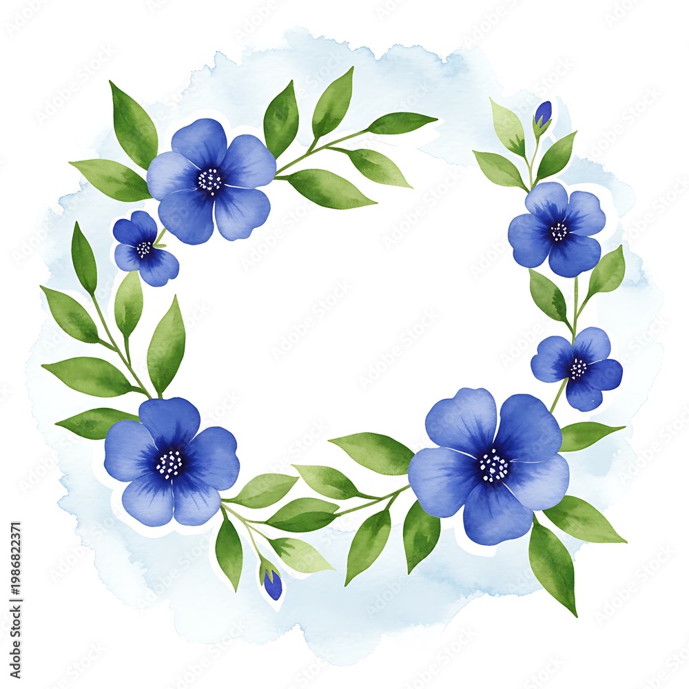 Obraz premium Watercolor Floral Wreath: Delicate Blue Blooms