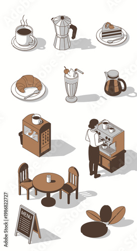 Coffee shop food and drink items.