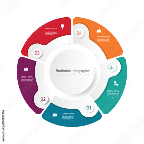 business infographic cycle with five stages flat design vector illustration