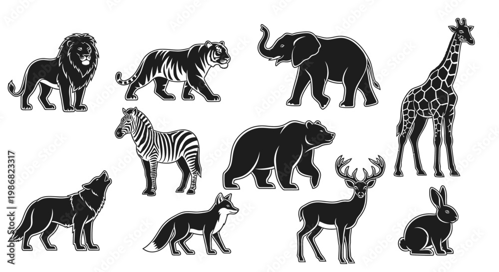 Obraz premium Collection of various wild animal silhouettes.