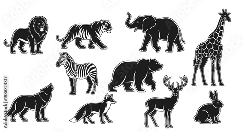 Collection of various wild animal silhouettes.