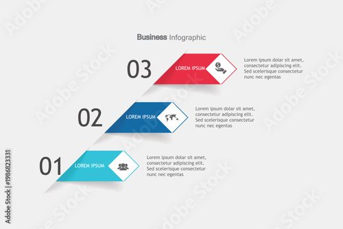 Business infographic with three steps vector illustration, flat design