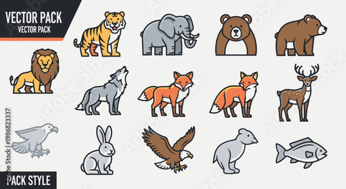 Collection of various wild animals icons.