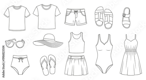 Collection of womens summer clothing.