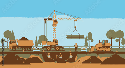 Construction site with heavy machinery.