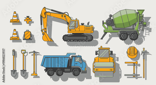 Construction vehicles and equipment collection.