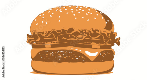 Delicious hamburger with sesame seed bun.