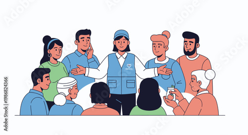 Diverse group of people eating together.