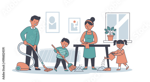 Family cleaning together at home 1.