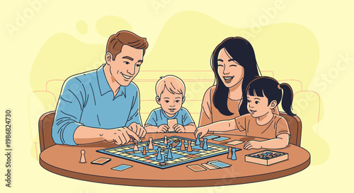 Family playing board game together indoors 1.