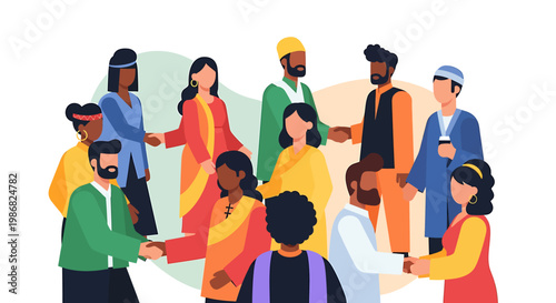 Diverse group handshaking conceptual illustration harmony unity collaboration partnership