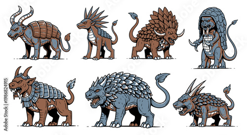 Fantasy creatures with animal features.