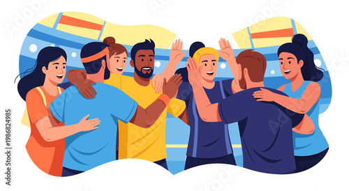 Group of diverse people celebrating achievement together illustration