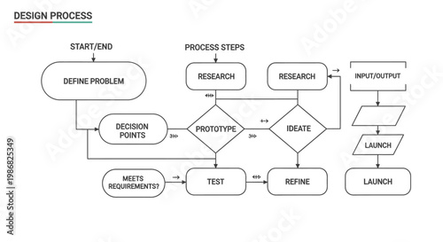 Flowchart design process steps diagram.
