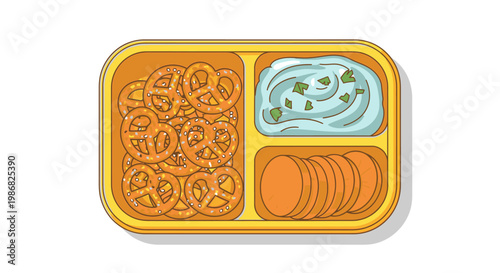 Food on a yellow tray.