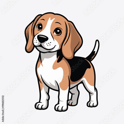 Cute beagle dog cartoon character vector illustration. High quality vector illustration of a cute beagle puppy. Ideal for logos stickers and educational content.