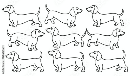 Dachshund dog outline set cartoon vector illustration. Perfect for pet branding and design projects.