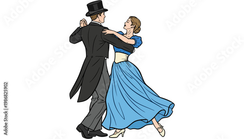 A couple dancing tango in a vintage illustration style