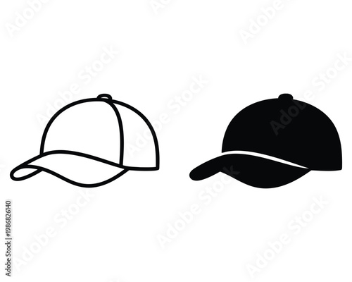 Baseball Cap Outline and Silhouette Icon