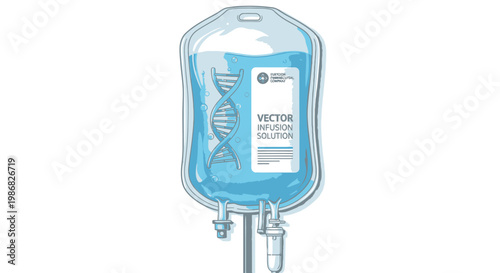 IV bag with blue liquid solution.