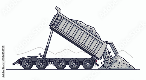 Large Dump Truck Unloading Heavy Load.